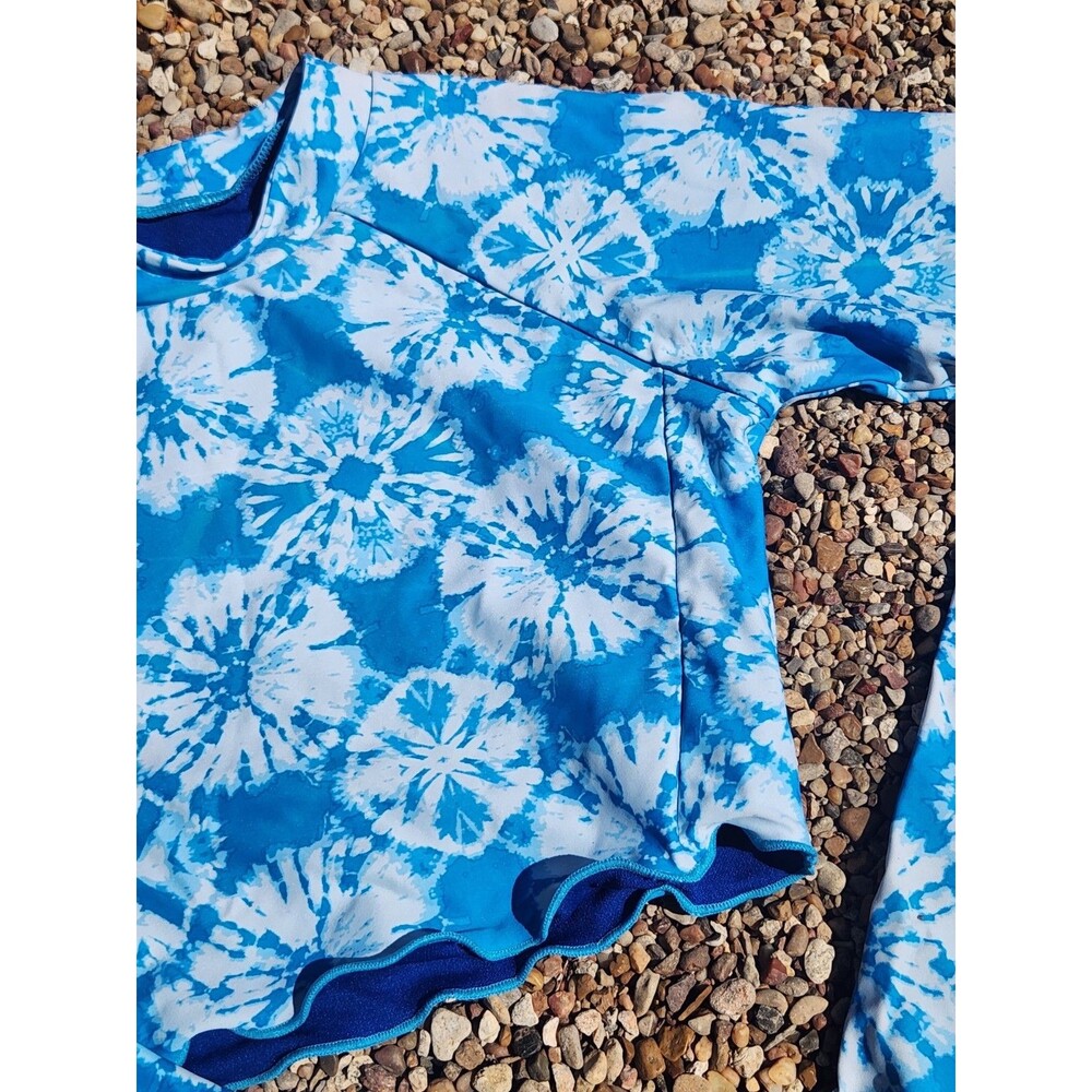 Heat Swimwear Bingo Women's Blue Tie Dye Swim Long Sleeve Cropped Top  Size S